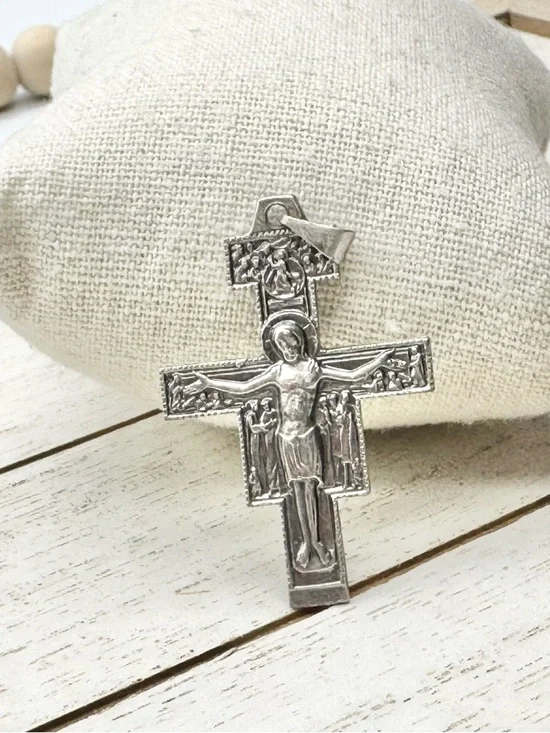 Vintage San Damiano Cross Blessings of St. Francis of Assisi Silver Toned - Picture 9 of 11